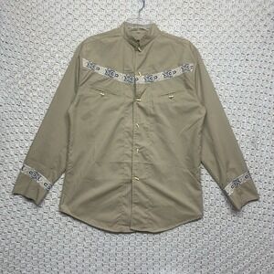 El‎ General Western Shirt Men's Médium Beige Cowboy Button Up Rodeo Country